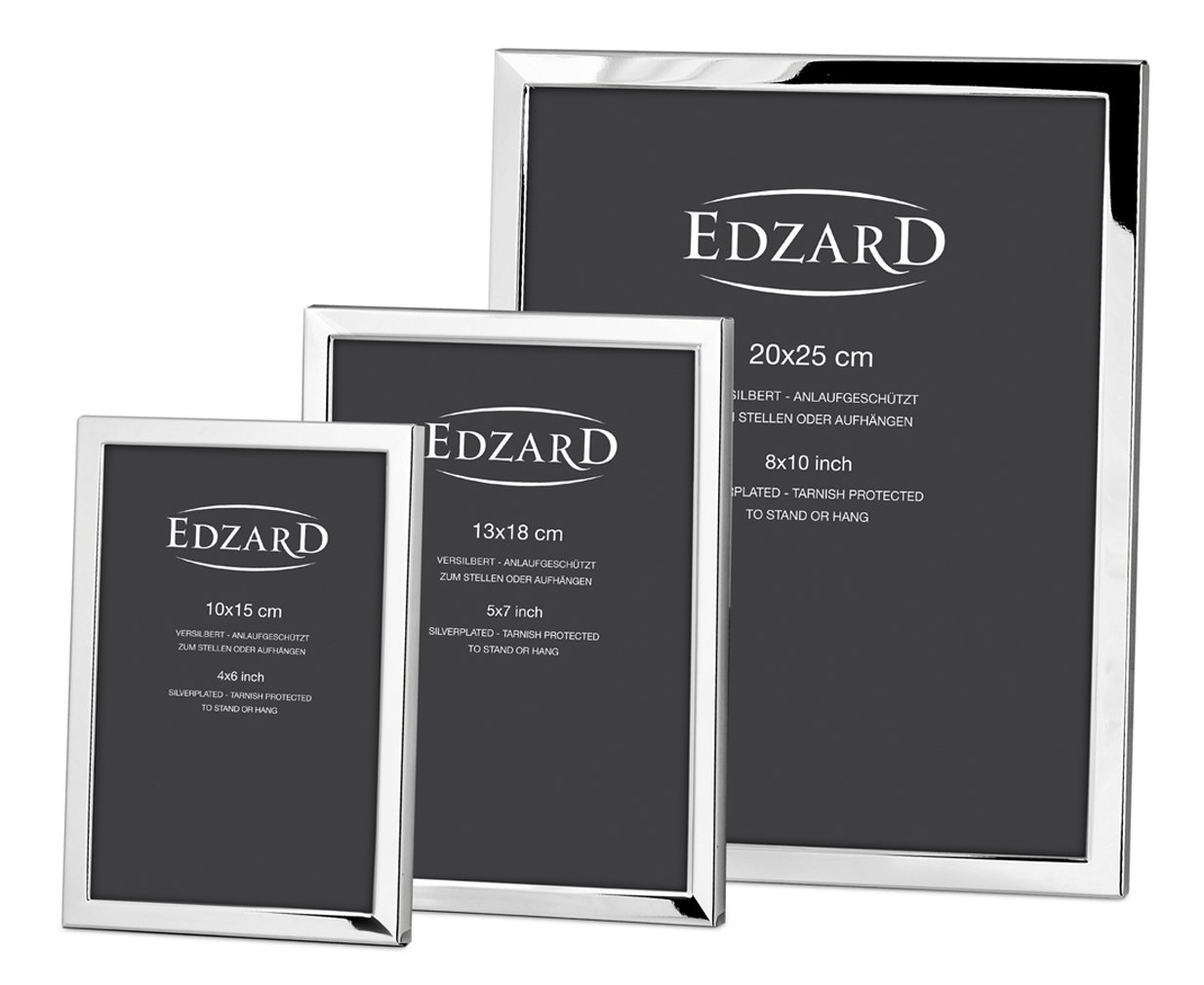 EDZARD Bergamo ramka na zdjęcia 10 x 15 cm, szlachetnie posrebrzana, zabezpieczona przed matowieniem, z aksamitnym grzbietem, z zawieszką, ramka na zdjęcia do postawienia lub zawieszenia