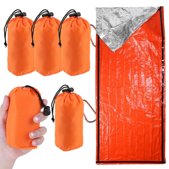 Image of Emergency Sleeping Bag - Portable Emergency Blanket for Survival Gear, Thermal Bivy Sack with D-Type Buckle, Waterproof & Lightweight for Camping, Hiking, Outdoor (2 /3 /5 Pack)