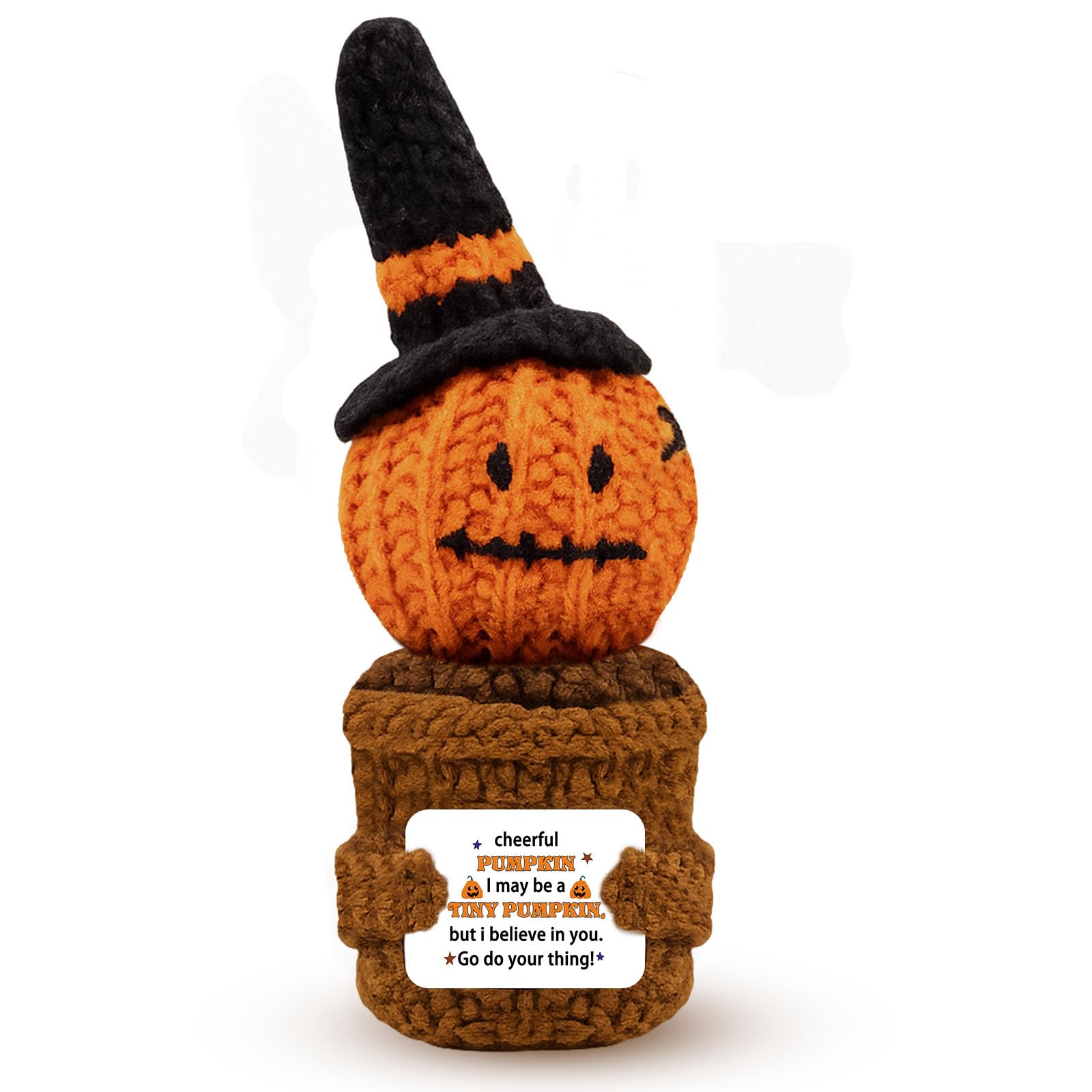 Cesta de Halloween Boo regalo para amigos y familiares, mini calabaza positiva hecha a mano, regalo de apoyo emocional de ganchillo para cumpleaños, Halloween, decoración de Acción de