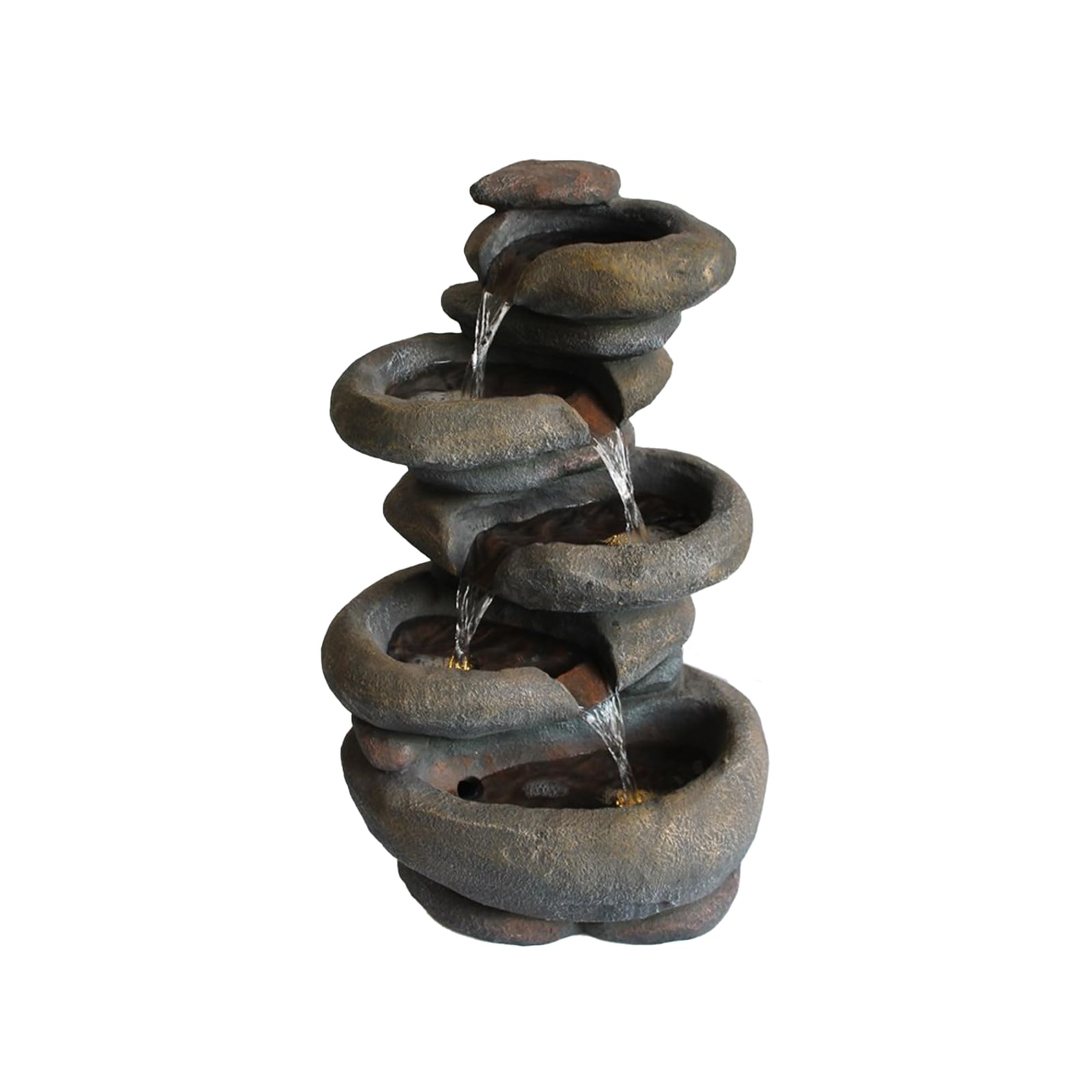 Primrose 57cm Solar 4 Tier Stacked Boulder Cascading Water Feature with LED Lights