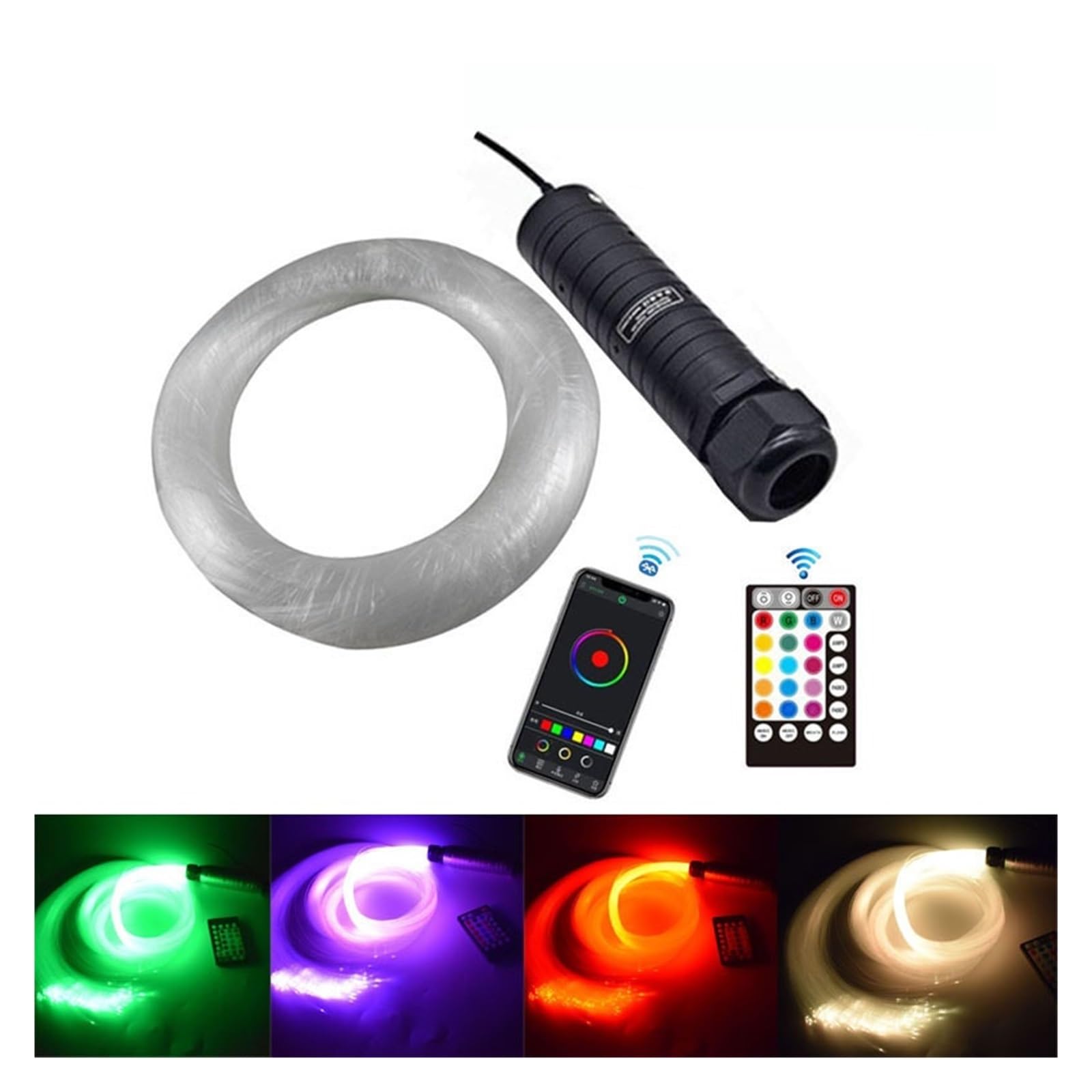 Oświetlenie wnętrza samochodu LED, Światła samochodowe LED światłowodowe, DC12V 6W RGB na dach samochodowy gwiazdki światła z kablem światłowodowym PMMA do oświetlenia sufitowego Światła nastrojowe w