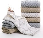 Pidada Hand Towels Set of 4 Diamond Pattern 100% Cotton Absorbent Soft Decorative Towel for Bathroom (Beige Brown)