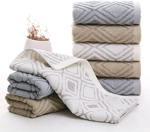 Miniatura 3 de Pidada Juego de 2 toallas de mano con patrón de diamante, 100% algodón, absorbentes, suaves, toallas decorativas para baño, 16 x 26 pulgadas (beige