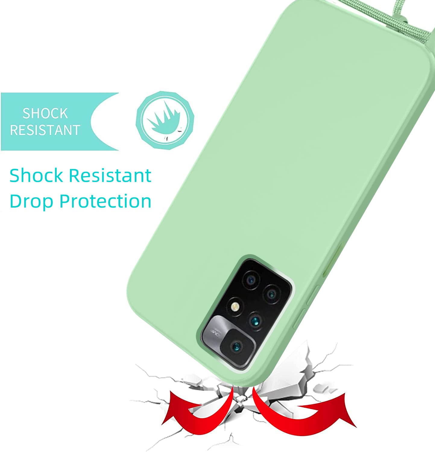 Coque Transparente Avec Cordon Pour Xiaomi Redmi 15 4G/5G - TPU Souple, Airbags, Lanière Réglable 1,5 M - Vert