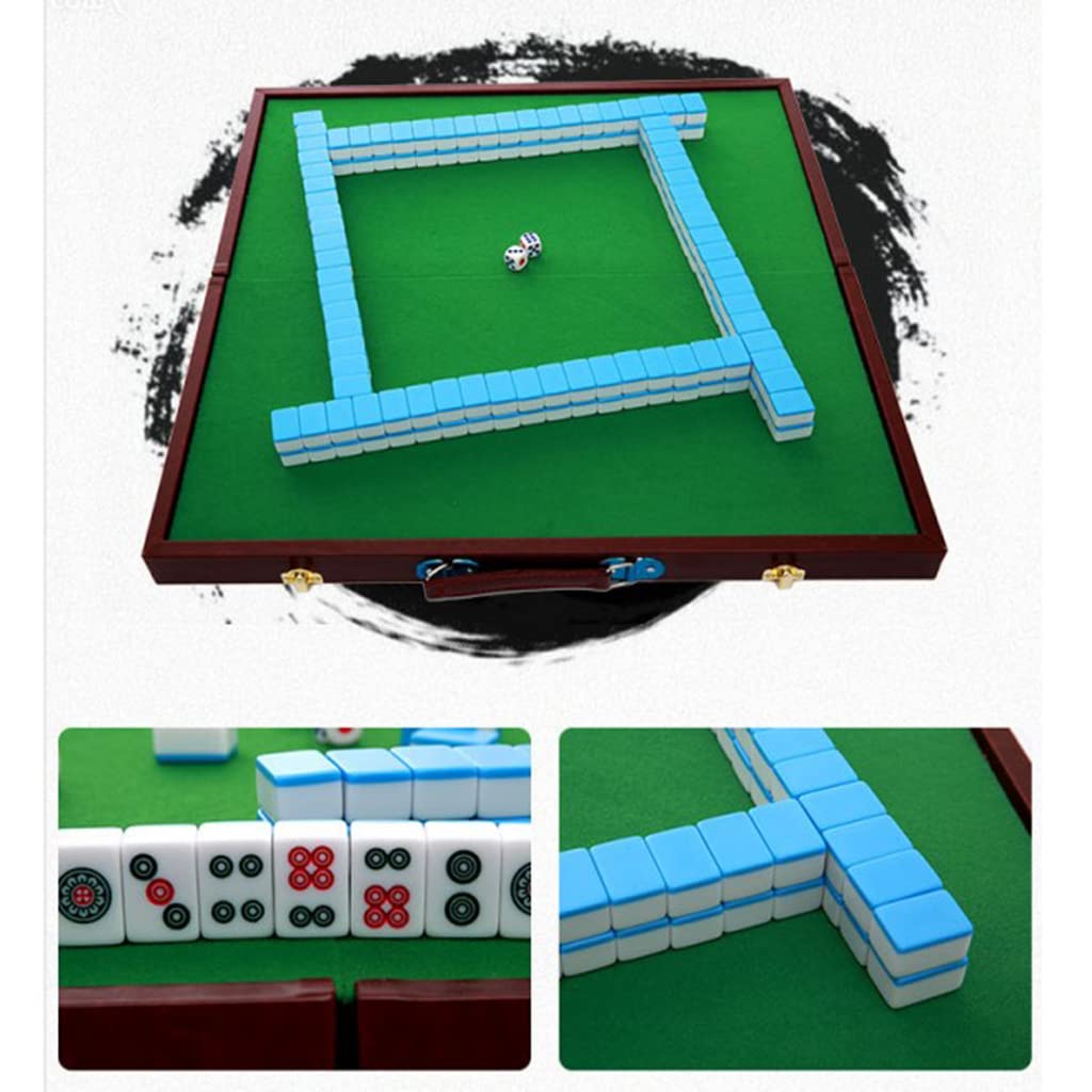 Chiński mahjong zestaw mahjong składany stół mahjong, mały podróżny zestaw mahjong 144 płytki melaminowe na podróż imprezę rodzinną gra prezent,kolor: A, rozmiar: 26 x 18 x 14 mm