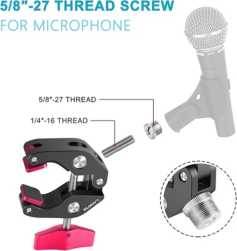 Miniatura 2 de Soporte de micrófono Super Clamp con tornillo de 14 a 58 pulgadas, compatible con micrófonos o accesorios de fotografía, carga máxima de 4.4 libras