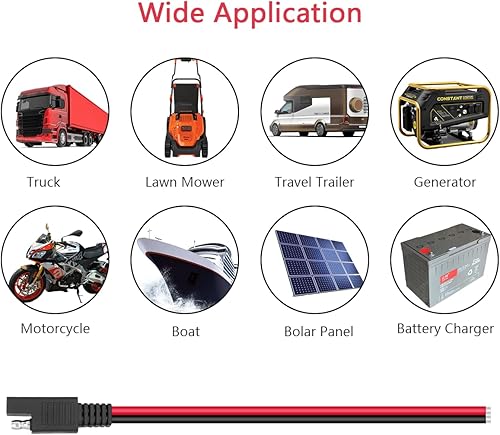 Miniatura 6 de Paquete de 8 cables de extensión SAE de calibre 14 de 1 pie, conector SAE de cobre puro, 14 AWG, 2 pines, conector rápido para panel solar, motor de