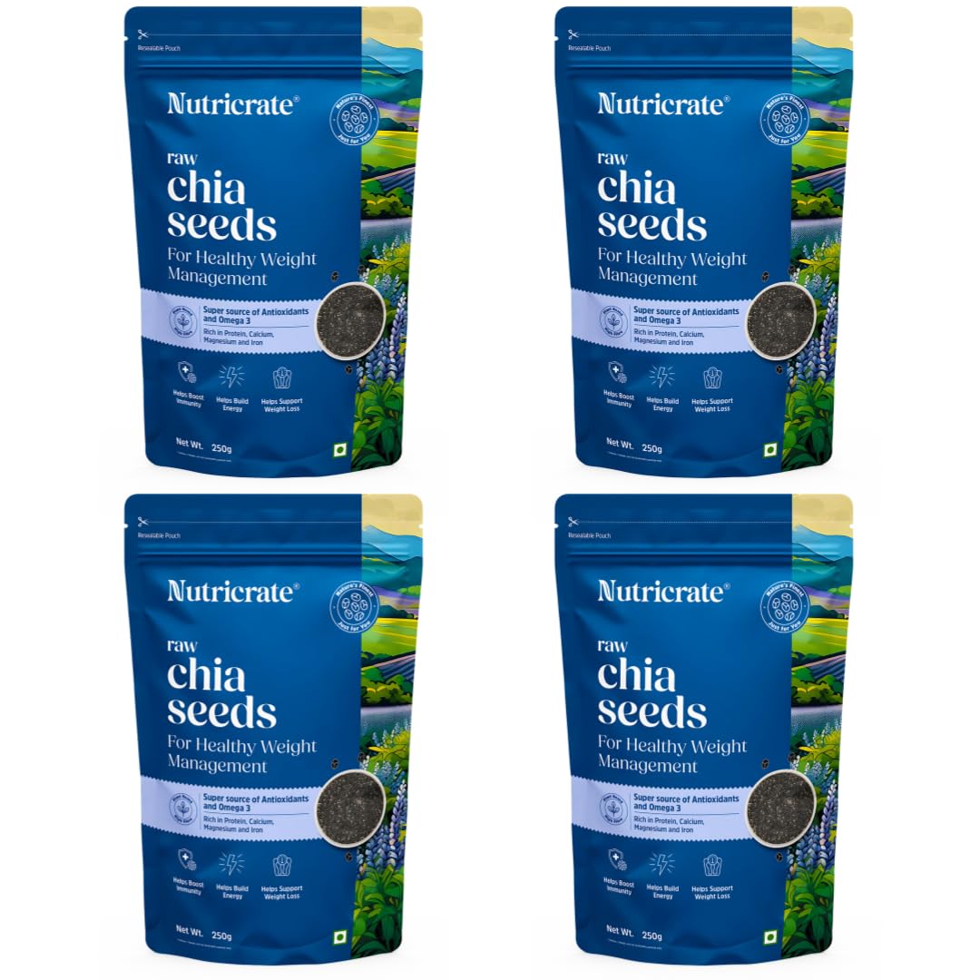 Nutricrate Chia Seeds for Eating (1Kg) Raw Organic Chia Seeds for Weight Management | Rich in Fiber, Protein, Calcium & Omega 3 | Gluten Free Healthy Diet Snack (Pack of 4-250g each) (B0CXP9WNY5) Amazon Price History, Amazon Price Tracker