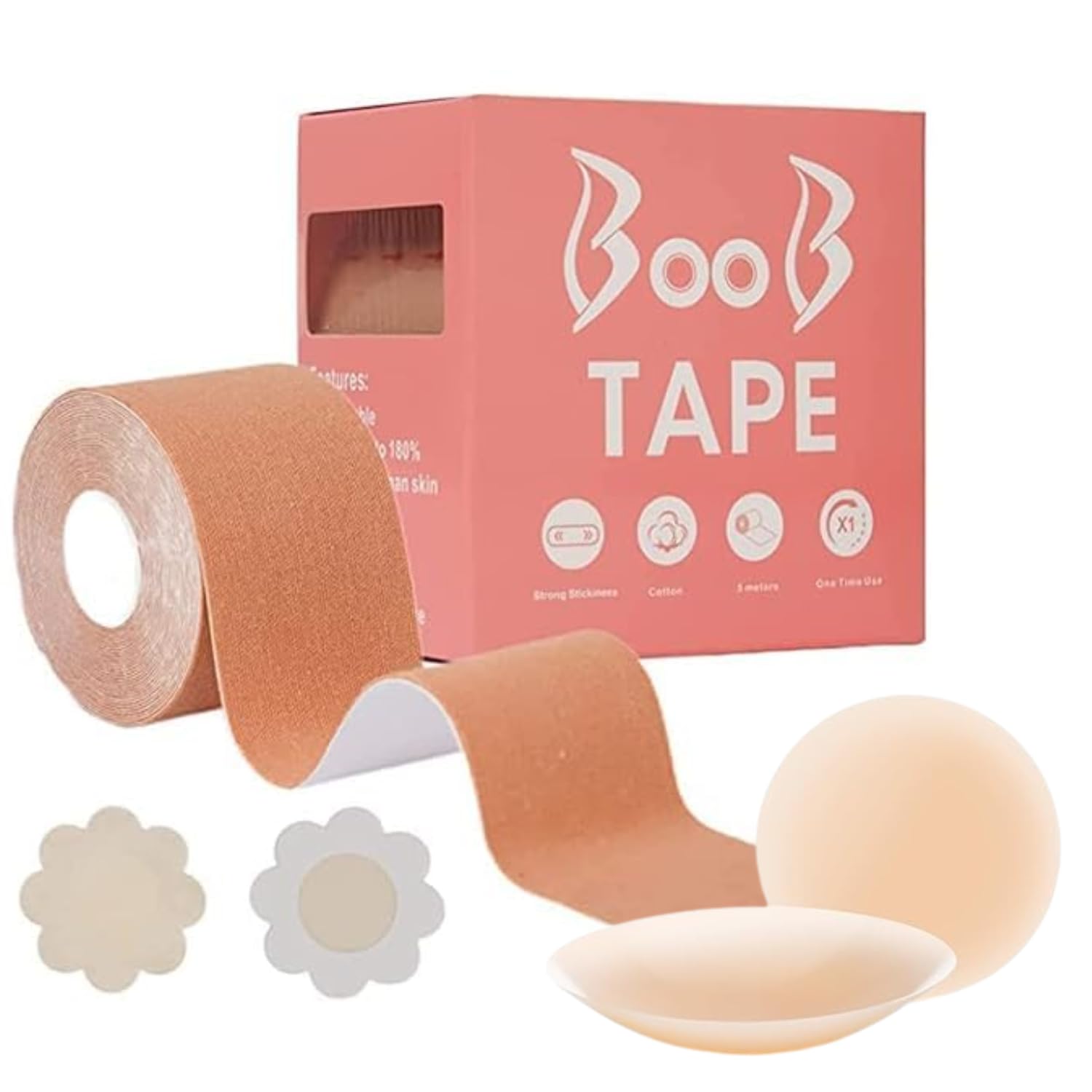 Boob Tape with 10 Satin Nipple Pasties & 1 Pair Reusable Silicone Nipple Covers | Instant Breast Lift Tape for Women | Skin-Friendly, Invisible, Sweatproof Body Tape for Fashion-image-38