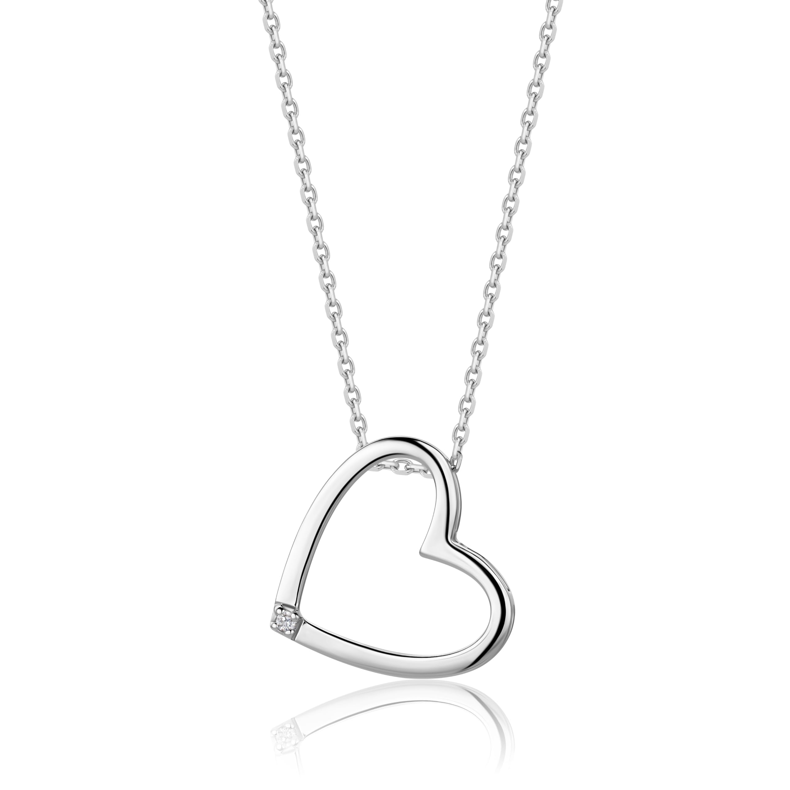 MIORE Collana Cuore Donna con Brillante Naturale in Argento Sterling 925, Ciondolo Cuore con Catena dal design moderno, anallergico. Ciondolo con Diamante con Catenina rolò Lunga Cm 45.