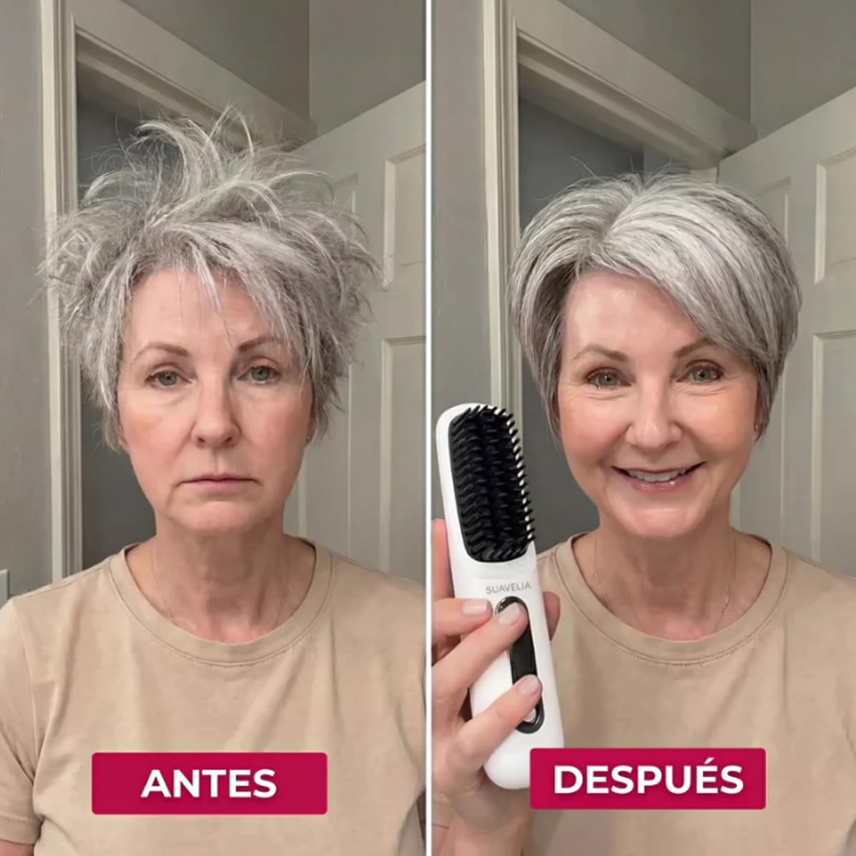 Cepillo Suavelia, Cepillo Inalámbrico Pelo Corto, Alisador Cerámico Para Pixie, Bob, Flequillo, Peinado Rápido Sin Tirones, Volumen Duradero (Negro) — view 3