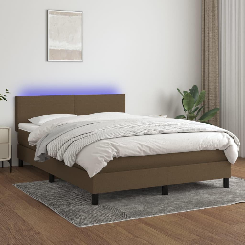Tkaninowe regulowanym zagłówkiem LED 140x200 cm Brąz | Łóżko kontynentalne z materacem 140x200 cm brązowe tkanina z zagłówkiem LED do sypialni