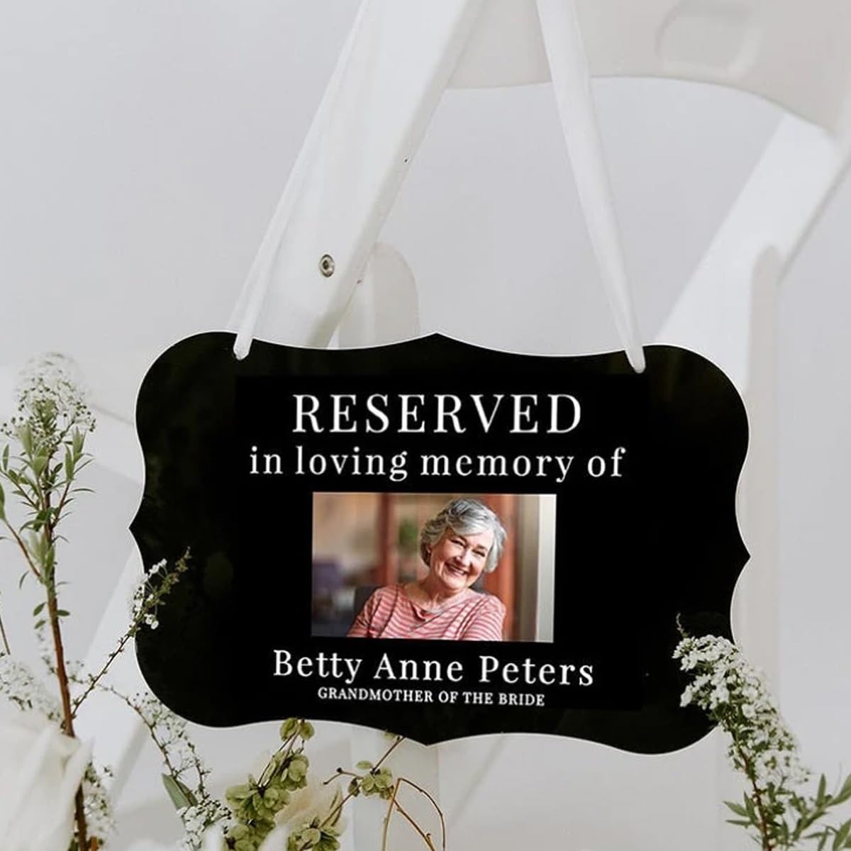 Personalized Reserved Memorial Hanging Chair Sign, Reserved in Loving Memory Wedding Plaque, Custom Name Photo, Wedding