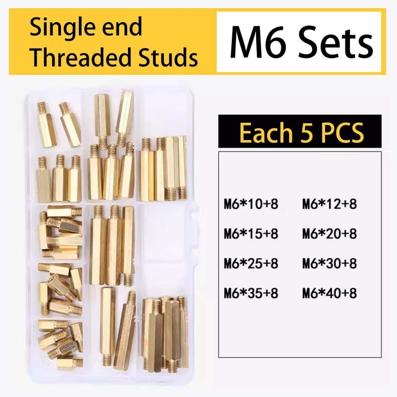 40 Pieces M6 Brass Standoff Screws Single end Female Threaded Studs Hex Spacer Standoffs PCB Motherboard Hexagonal Pillar Assortment Kit