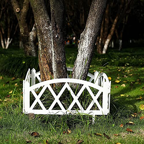 SUQ I OME Plastic White Edgings Garden Picket Fence 4 Pack - Plastic Fence Pickets, Plant Borders, Decorative Landscape Path Panels,Grass Lawn Flowerbeds Plant Borders,White