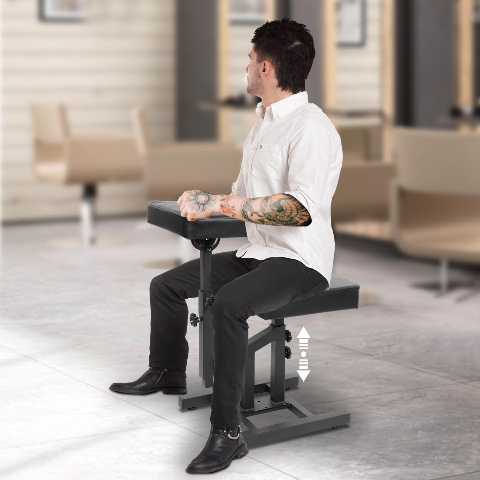 Silla de peluquería regulable con reposabrazos, ángulo ajustable 180°
