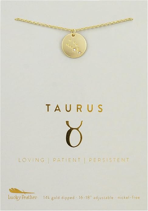 Lucky Feather Zodiac Necklace - 14K Gold-Dipped Constellation Pendant Necklace - Zodiac Sign Birthday Gifts for Women and Girls with Adjustable 16