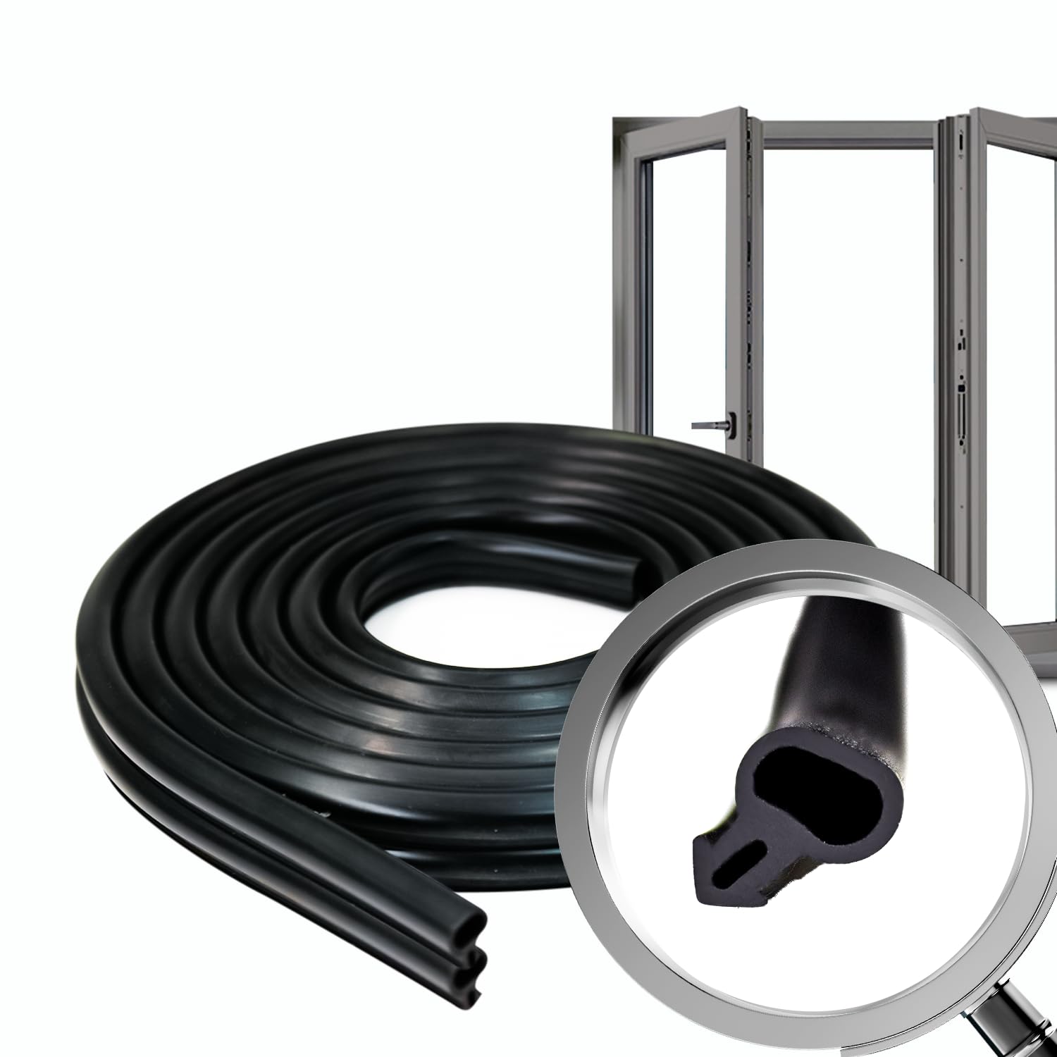 Perfil de Goma para Ventana PVC y Aluminio S-232 | Sellado para interiores y exteriores, aislamiento y estanqueidad | Compatible con Ventanas Panamá | Perfil 5mm | 50 Metros (2 Rollos de 25 m)