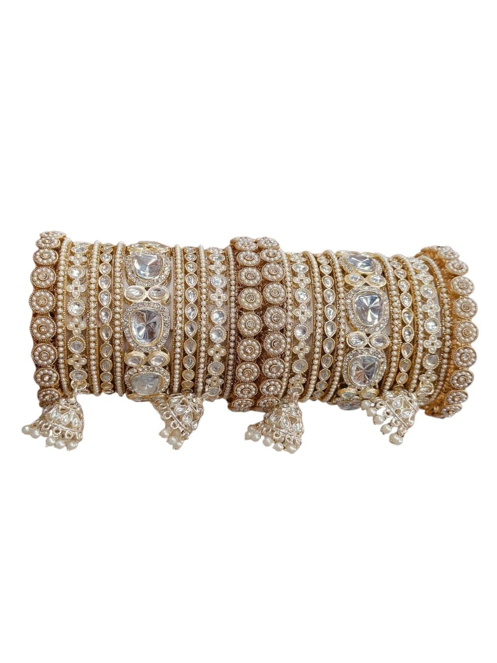 GenericTraditional Indian Bangles Set, Gold-Plated Crystal Jhumka Bracelets, Wedding Jewellery