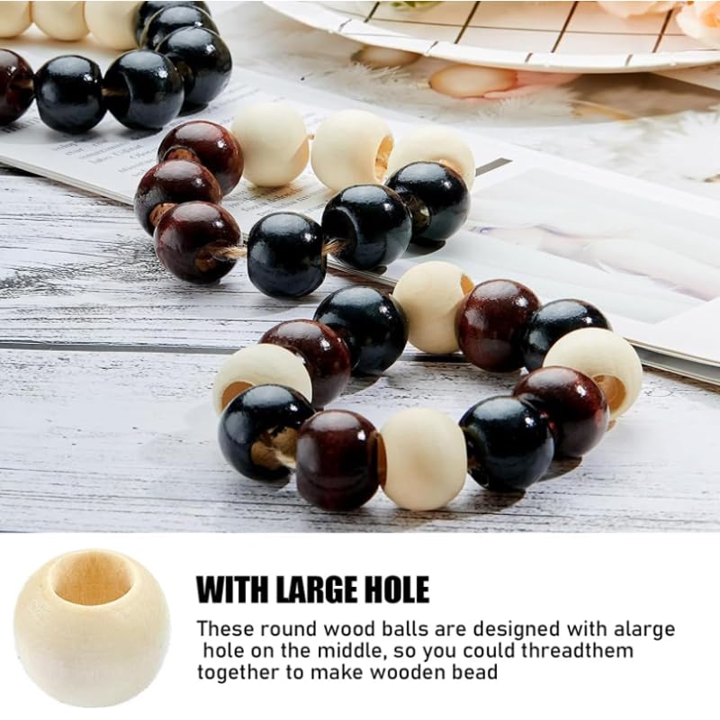 400 Perline Di Legno Naturali | Foro Grande 4-5mm | Per Macramè, Gioielli E Fai Da Te | 4 Colori - Foto 9
