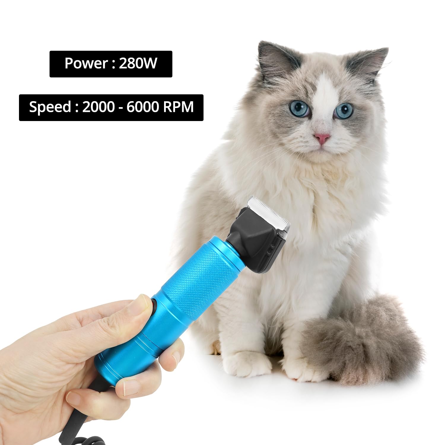 QWORK® Tondeuse chien/chat pour tous types de poils - Moteur puissant 280W, vitesse réglable 2000-6000RPM, fonctionnement silencieux - Accessoires Inclus