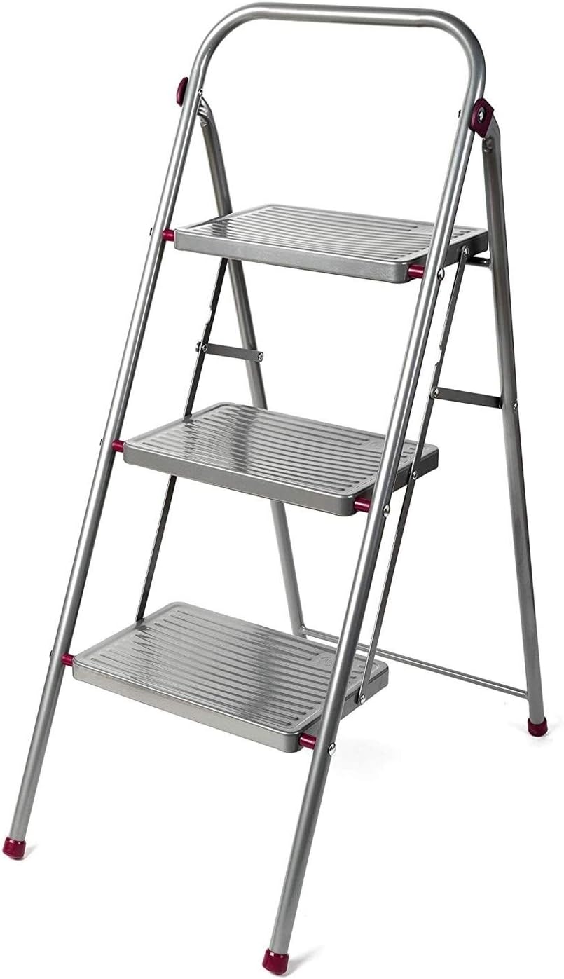 Ladders 3Step Folding DIY Stepladder, 105cm, Pink/Grey, 150kg Capacity Tools
