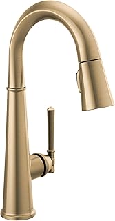 Delta Faucet Emmeline Gold Bar Faucet with Pull Down Sprayer, Bar Sink Faucet Single Hole, Wet Bar Faucets with Pull Down Sprayer, Prep Sink Faucet, Lumicoat Champagne Bronze 9982-CZ-PR-DST