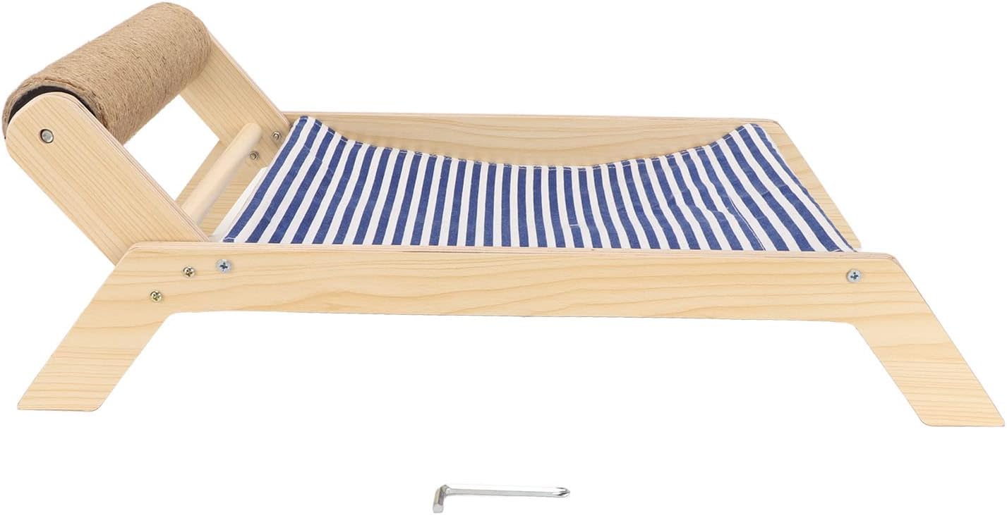 Cat Hammock Cat Bed Prevent Shaking Wooden Frame Swing Chair Kitten Raised Bed with Scratcher for All Seasons (Beach Sisal Roller Bed)