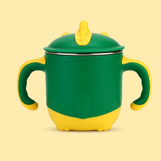 ONE AND ONLY Baby Sippy Cup | Stainless Steel Spill Proof Training Cup & Water Bottle with Handle | Toddler & Kids Milk Cup Feeding Bottle | BPA-Free Baby Drinking Cup (Green)