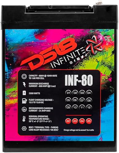 Miniatura 4 de DS18 INF-80AH 2300 vatios AGM Power Cell Batería de 12 voltios Terminal de pernos M6 sin mantenimiento, alto rendimiento para audio de automóvil,