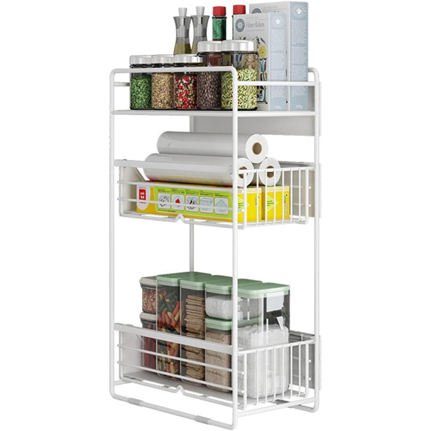 UYTON Multifunctional Washing Machine Refrigerator Storage Rack, Refrigerator Side Rack, Kitchen Storage, Multi-functional, Magnetic Spice Rack, 3 Tiers, White, Size: 11.8 x 6.1 x 19.7 inches (30 x