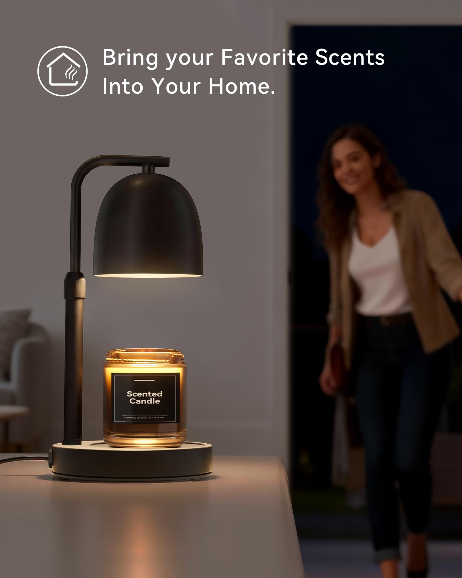 Candle Warmer Lamp with Timer & Dimmable, Adjustable Height Black Candle Warmer for Jar Candles, Birthday Gifts for Women & Men, Office Decor, House Warming Gift, Wax Melt Warmer with 2 Bulbs — view 2