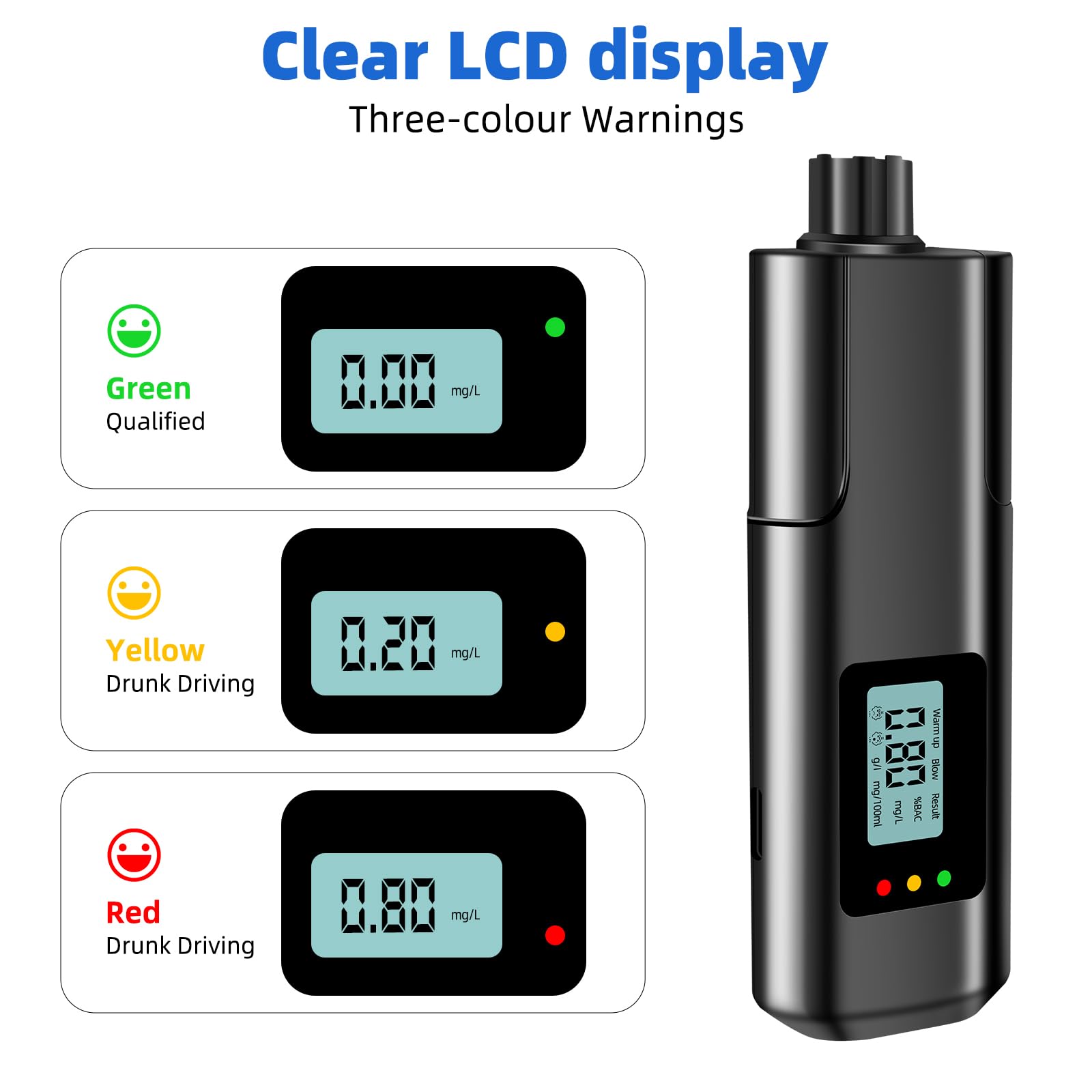Alcolimetros Homologados España dgt – Prueba de Alcohol portátil sin Contacto Profesional con Pantalla Digital LCD y Chip de Alta sensibilidad para Uso doméstico y Fiestas