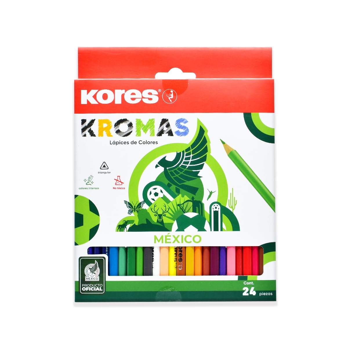 Kores - Kolores Kromas, 24 Triangular Shape Colouring Pencils - Coloured Pencils with Soft Lead, Triangular Shape - Back to School Supplies - Set of 24 Assorted Colouring Pencils in Carton Case