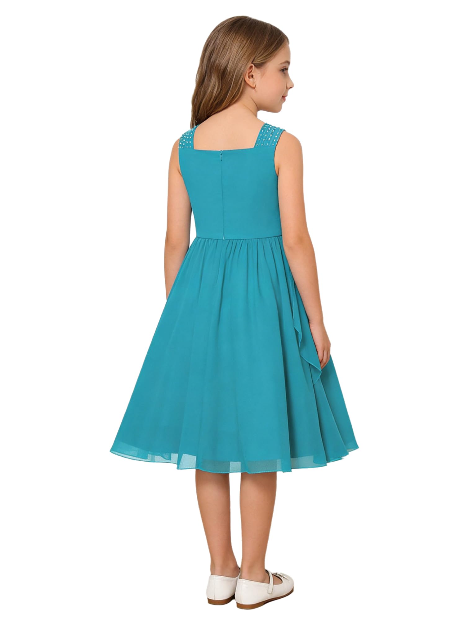 MSemis Vestito Cerimonia Comunione Bambina Elegante Abiti da Principessa Senza Maniche Abito Lungo da Damigella d'Onore Matrimonio Festa di Compleanno con Strass