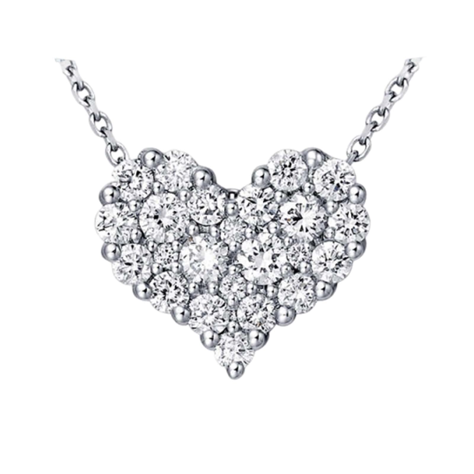 Collar de cadena de eslabones para mujer, collar con colgante de corazón de lujo con diamante redondo de 9 quilates, 14 quilates y 18 quilates de oro blanco