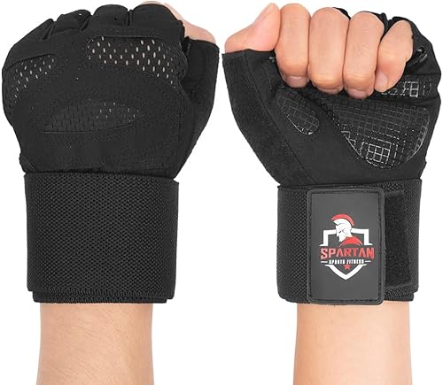 Miniatura 2 de Spartan Guantes de entrenamiento de gimnasio con soporte para muñeca para hombres y mujeres, protección completa de la palma, agarre antideslizante