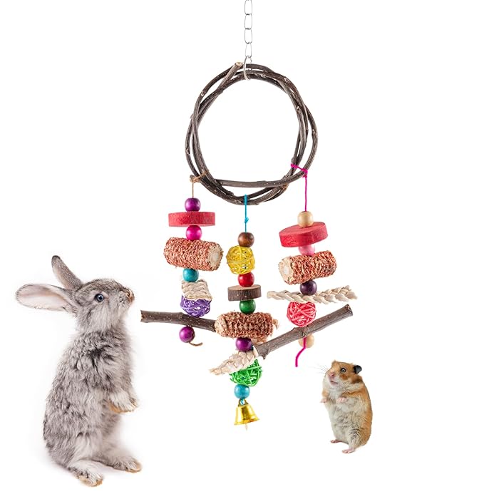 Buy Natural Applewood Bunny Chew Toy Safe Rabbits Cage Hanging Chew