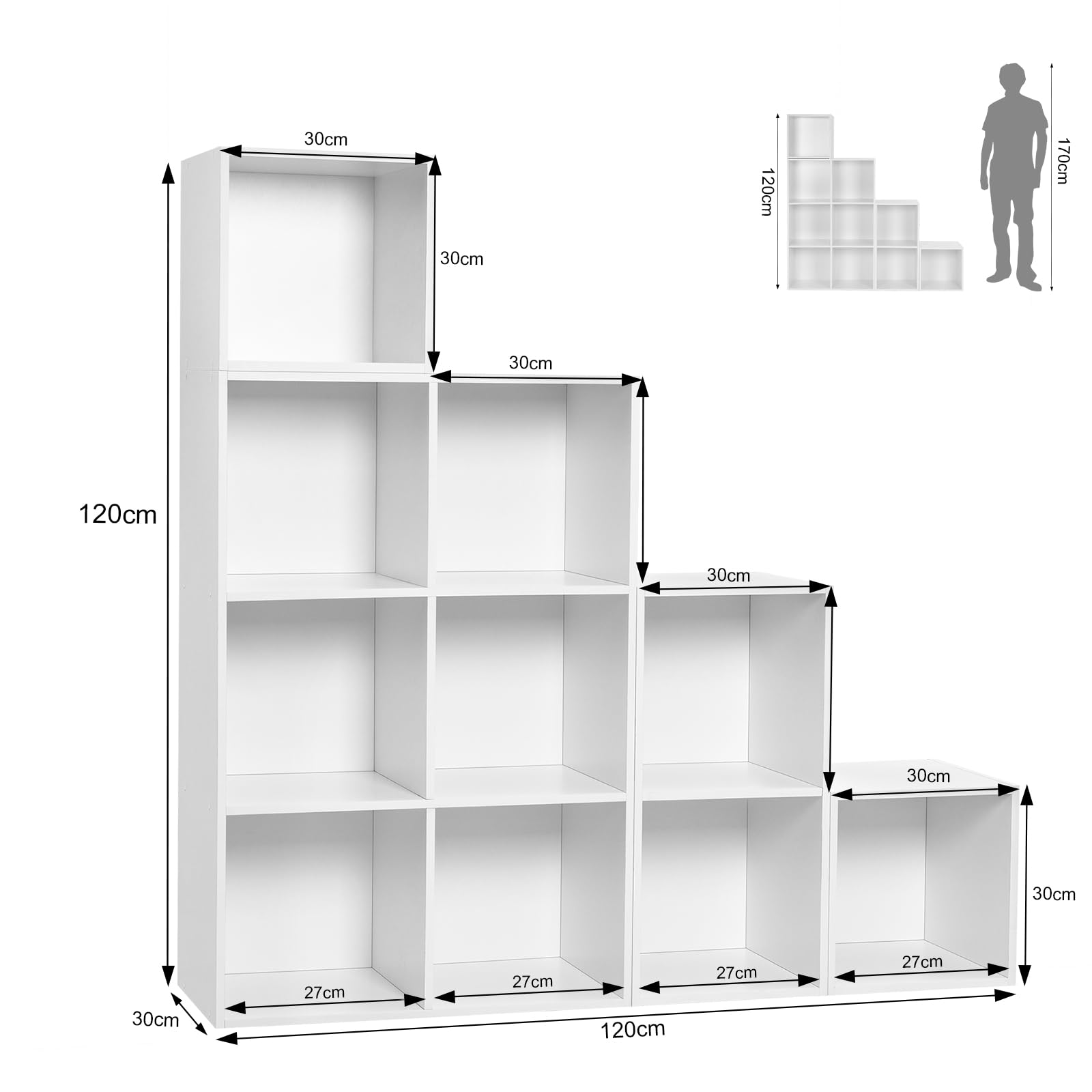 WOLTU Estanteria Almacenaje de Cubos Combinacion Libre | Libreria para Salón, Dormitorio y Oficina, Organizador para Juguetes y Libros, 120x30x120 cm, Blanca