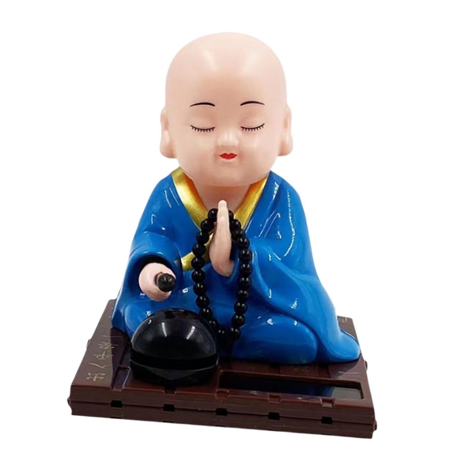 TWISAXC Solar Powered Little Monk Figurine Home Office Decorations Nodding Bright Craftsmanship Invigorates Space With Cheerful Energy Figurine Solar Head Toys Car Dashboard, Blue, L