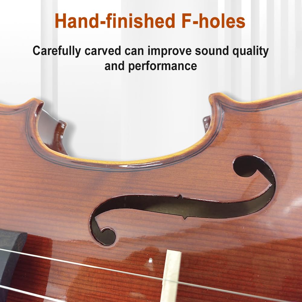 Yinfente Kit de violín de 4 cuerdas, 4/4 3/4 1/2 arce de flamenca sólido con accesorios de ébano, estuche, arco, afinador, paño de limpieza, cuerda extra, soporte para hombro hecho a mano para