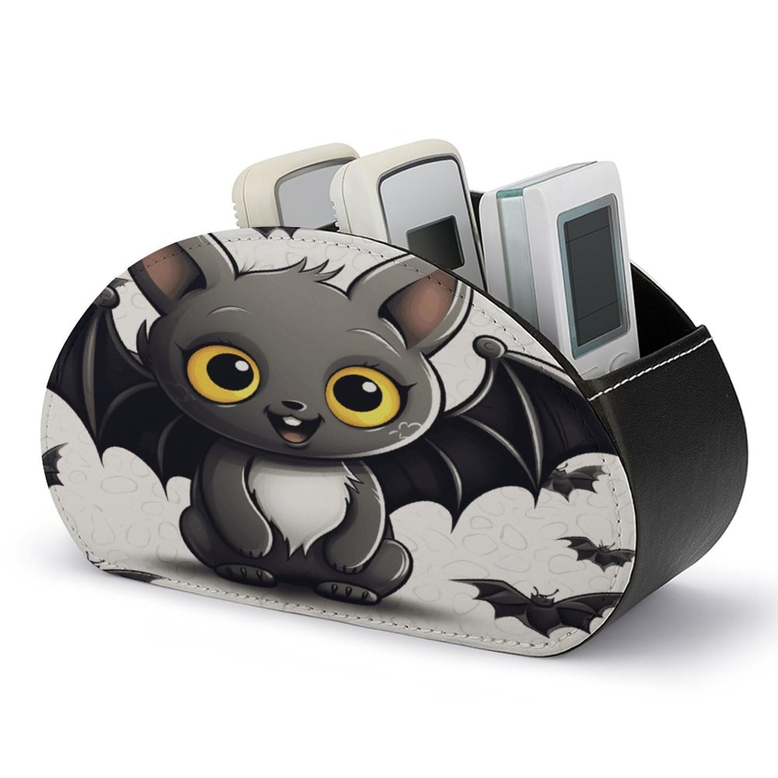 LZQPOEAS Cute Bat Remote Control Holder with 5 Compartments PU Leather Remote Organizer Box Caddy for Table Nightstand Remote Caddy Desktop Organizer Fits Media Controllers