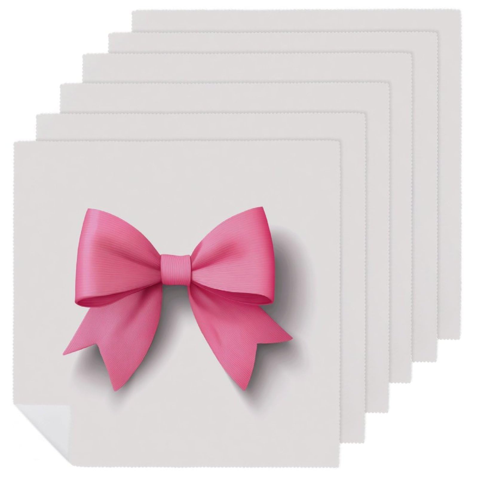 Pink Ribbon Bow on White Cloth Napkins Set of 6, Square Premium Reusable Washable Polyester Table Linen Napkin for Dinner Party
