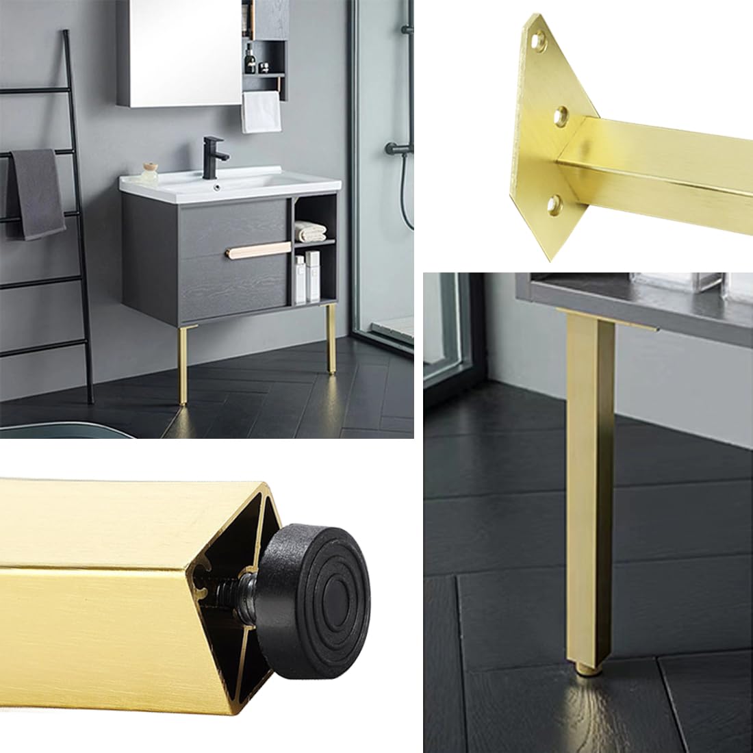 Regulowane metalowe nogi biurkowe 45 cm, stopki do sofy ze stopu aluminium, do stolików kawowych, szafek kuchennych, ławek i krzeseł, trwałe i stylowe wymienne nogi meblowe