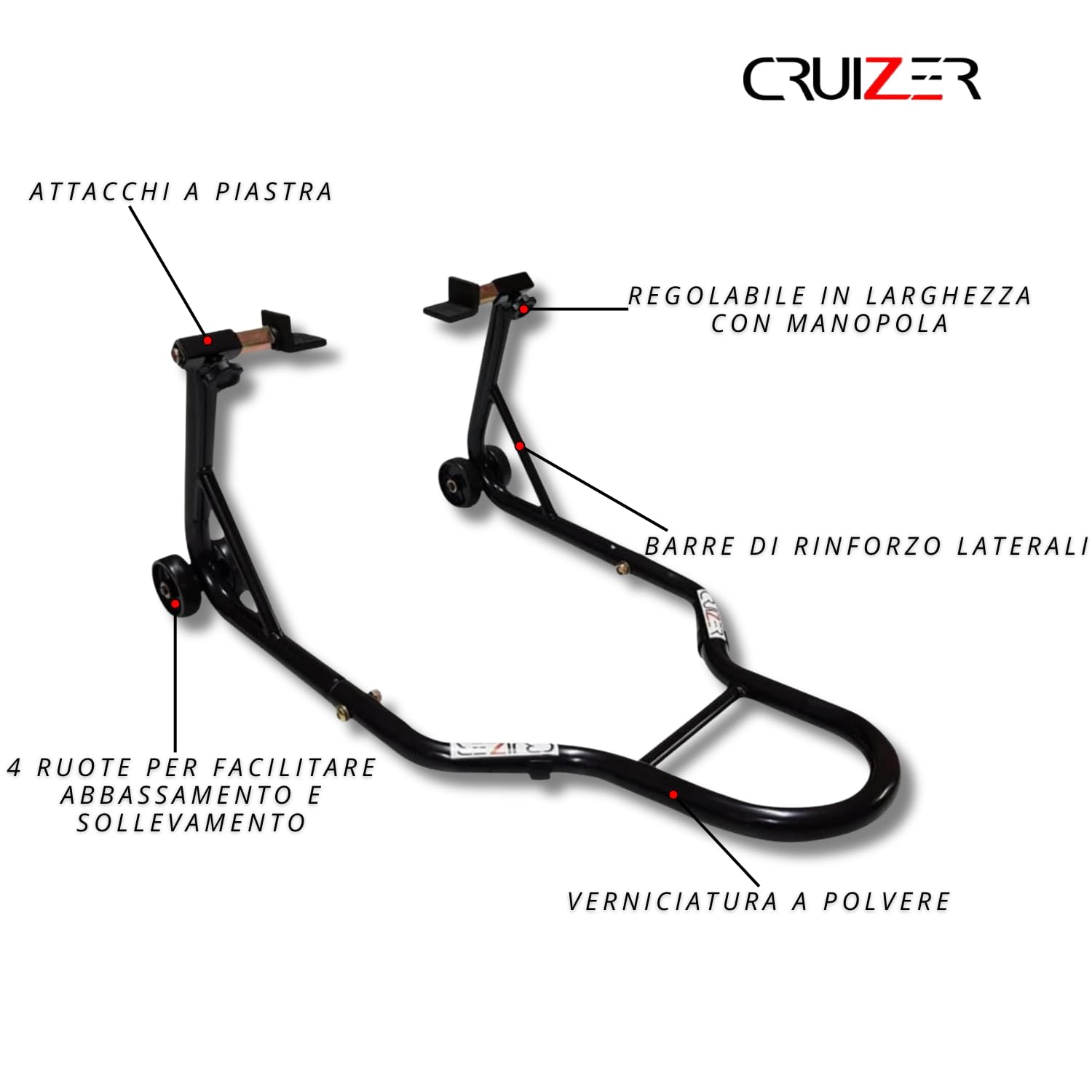 Cruizer Chevalet Universel Lève-Moto Avant Réglable - Charge Max 300 Kg Avec Attaches Cônes Et Barres Renfort