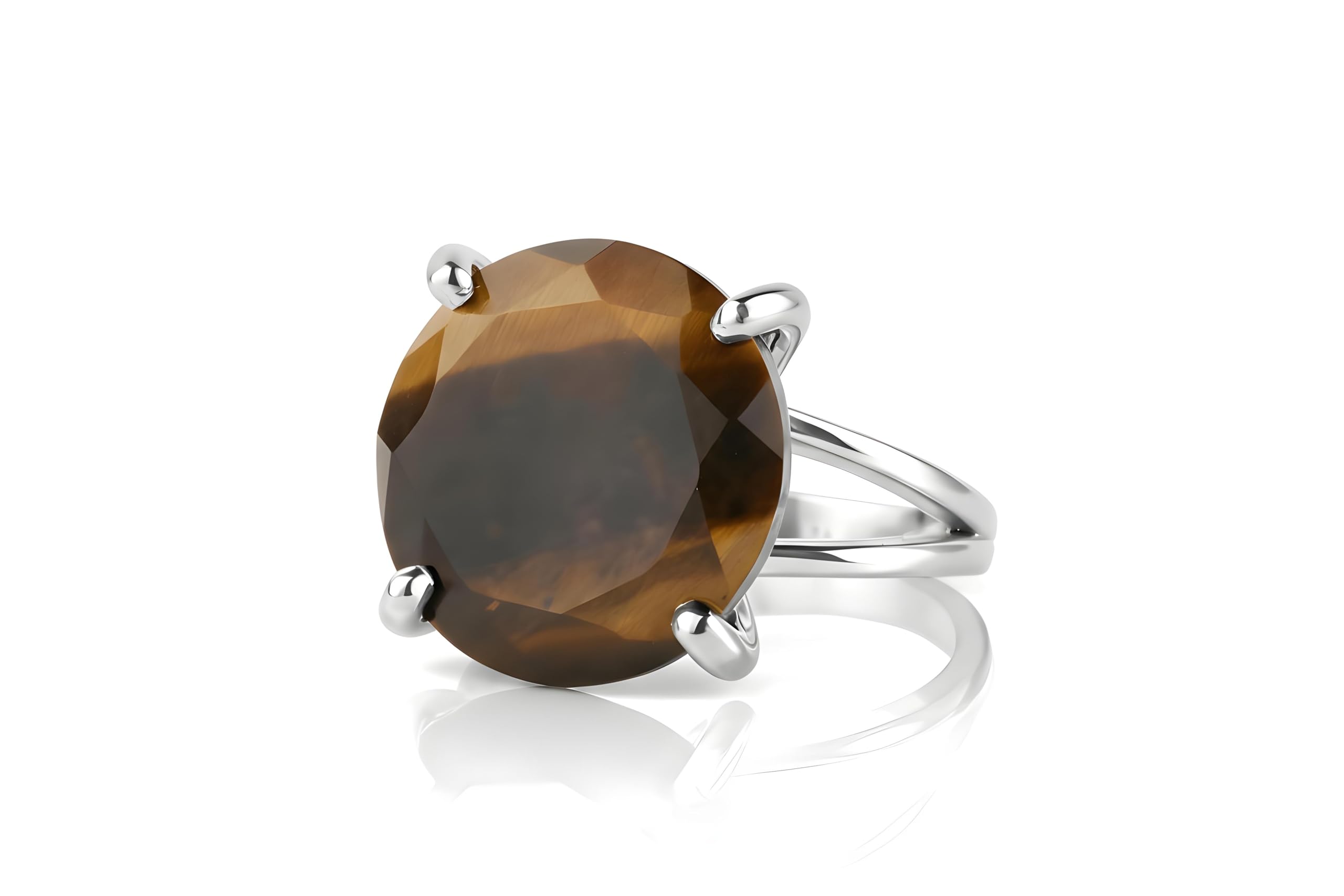 Anillo de Cristal de Ojo de Tigre de 16MM - Anillo de Oro Amarillo - Joyería Bohemia, de Moda, de Regalo - Anillos de Oro Artesanales para Mujer - Elección de Material y Tamaño