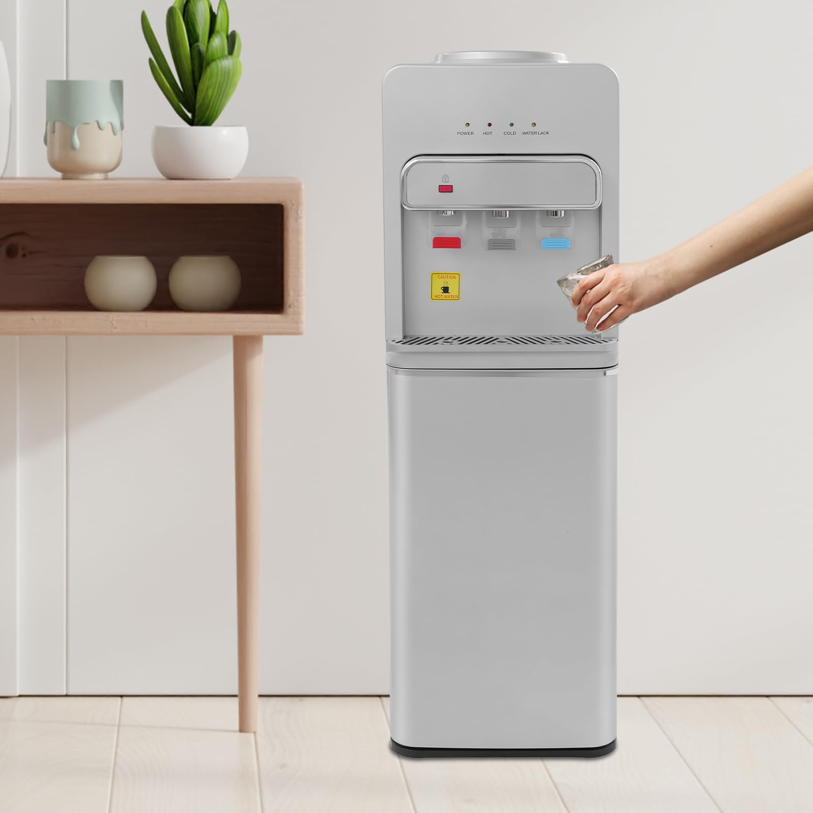 Distributeur d'eau chaude électrique sur pied - 500 W - Avec remplissage au sol - Double fonction chaud/froid - Pour la maison, le bureau, la cuisine - Argenté