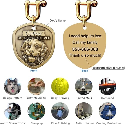 Miniatura 6 de Collar de perro de cuero genuino+3D grabado en relieve francés Bulldog Dog Tag Set