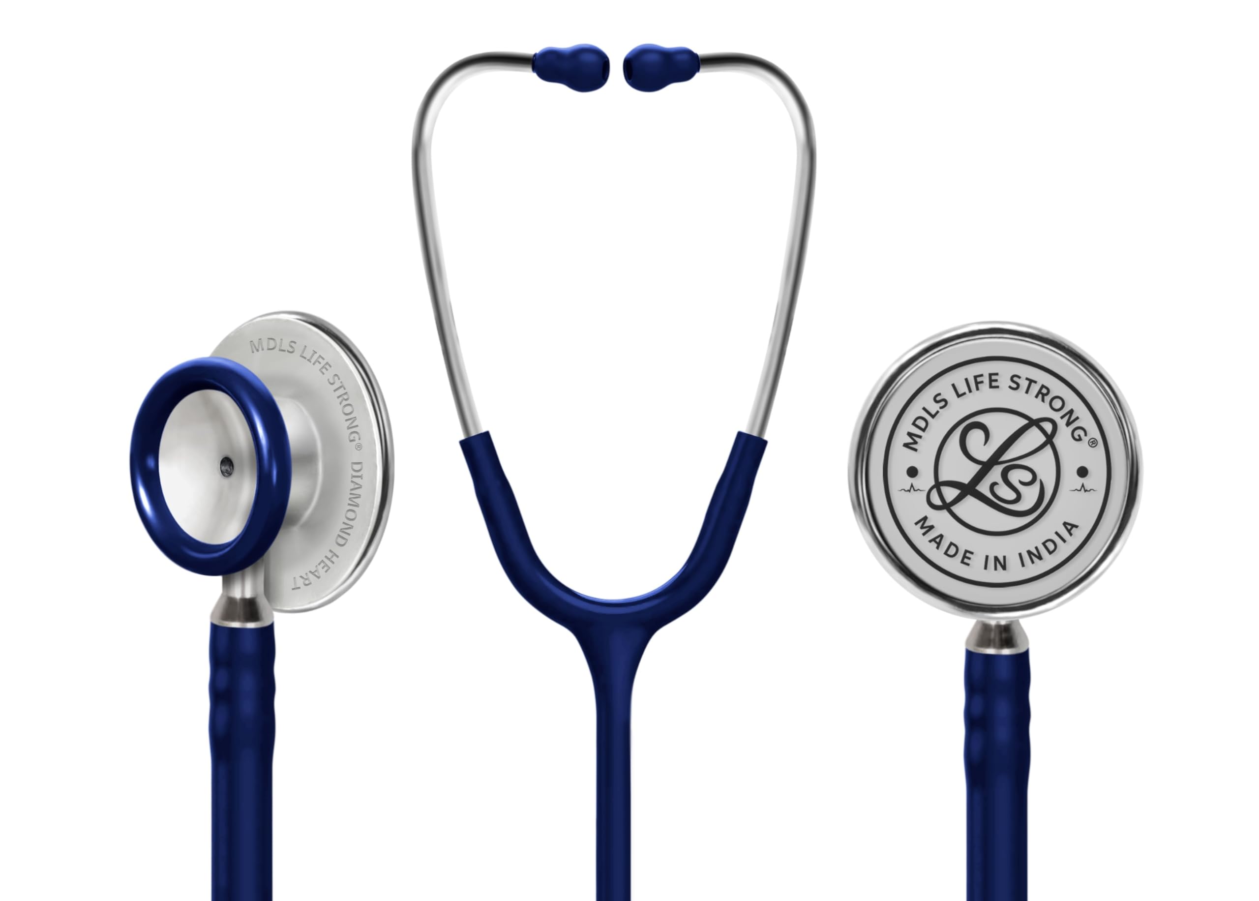 MDLS Life Strong Daimond Heart Light Wait Chest Pies Stethoscope, Stainless Steel Dual-head stethoscope For Nurses/Students/Doctors Acoustic Stethoscope (Navy Blue)
