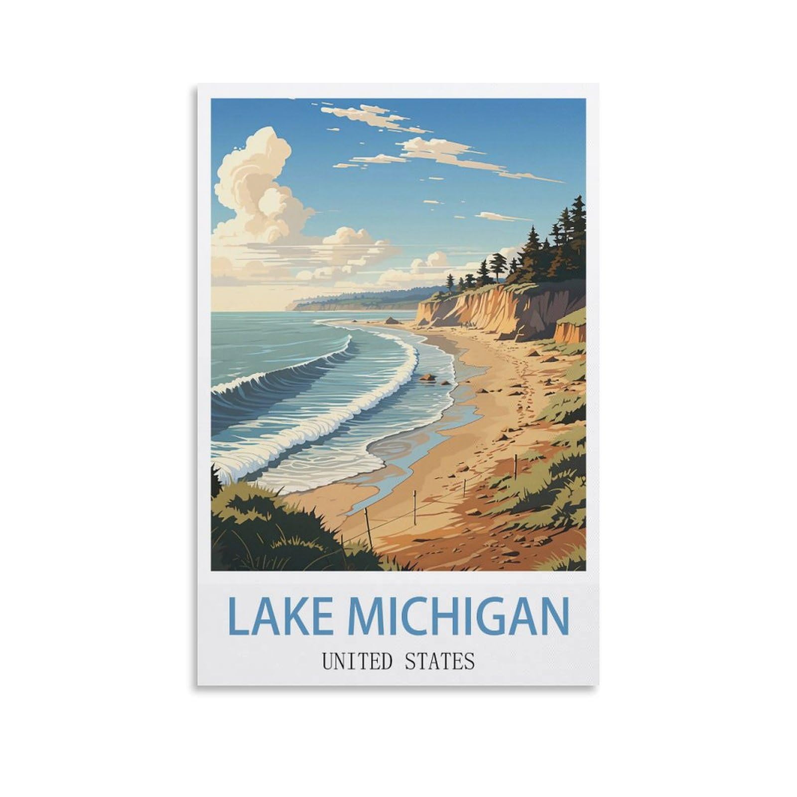 EZMLFA Diamond Painting Kits for Adults,Lake Michigan DIY Crystal Embroidery Gifts,Diamond Art Craft,for Living Room Home 30x40cm